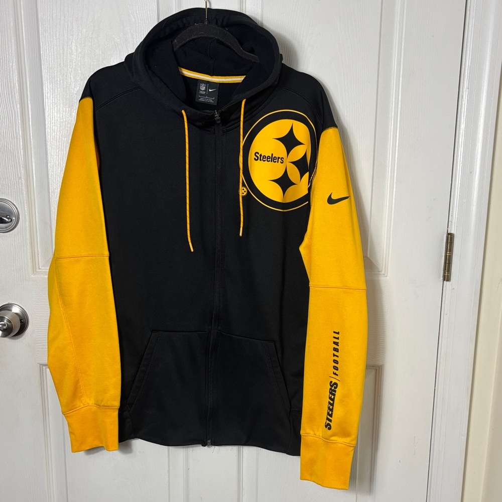 Nike Black Yellow Steelers Football Zip-Up Hoodie Jacket Size Large Team Apparel